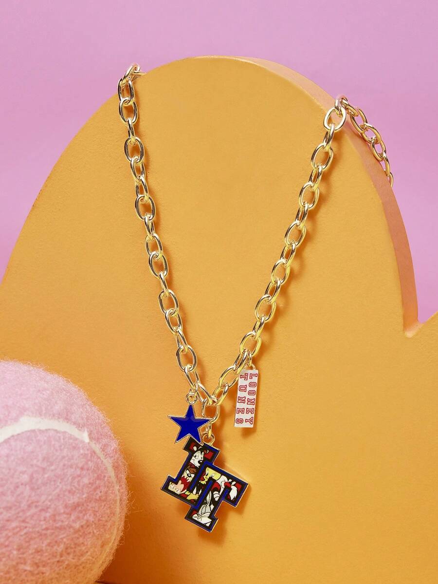 LOONEY TUNES X SHEIN 1 chiếc mặt dây chuyền hợp kim kẽm in hình hoạt hình thời trang, sang trọng, cá tính, phù hợp cho tiệc tùng, hòa nhạc, lễ hội. - Vàng - Xem 1