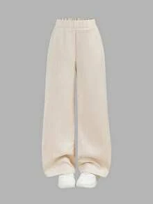 Firerie Kids 少女休闲纯色无袖夏季纽扣不对称上衣和宽松铅笔裤两件套，米色，返校季，法式优雅，时尚通勤装 - 杏色 - 查看 7