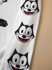 SHEIN Felix The Cat Tween Girl Cartoon Print White Long Sleeve T-Shirt - White - View 6