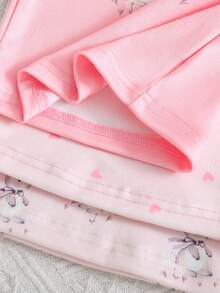 6pcs Girls Rabbit & Heart Pattern Knit Short Sleeve Snug Fit Pajama Set - Multicolor - View 5