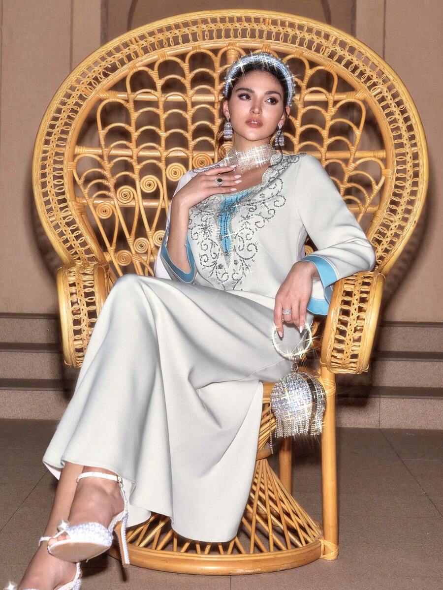 Al Najma 女士阿拉伯风格连衣裙 - 白色 - 查看 1