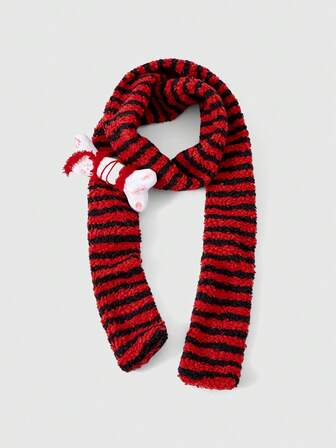 Kawaii 1 Stück schwarzer & roter Millennium Punk Stil gestreifter Knochen Kreuz Design warmer Schal, modischer minimalistischer unisex Accessoire geeignet für Alltag, Schule, Date, Party, Einkaufen, etc.