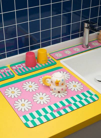 Joivida 1件厨房餐盘垫、杯子沥水垫、台面保护垫、浴室洗手盆杯垫、肥皂垫、洗手盆垫、防滑垫、隔热装饰垫、咖啡桌垫、餐具垫、家居装饰