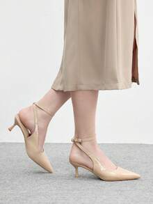 CUCCOO BIZCHIC Tacones altos de moda con diseño de hebilla y punta afilada para uso diario - Beis - Ver 3