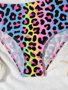 SHEIN Ragazze pre-adolescenti Abito con stampa leopardata e design asimmetrico sul collo e vita cava, di moda per vacanze, nuoto, spiaggia estiva - Rosa - Visualizzare 6