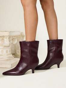 CUCCOO CHICEST Women's Fashion Versatile Pointed Toe High Heel Ankle Boots Valentine's Day - Burgundy - View 9