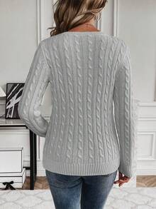 Pariaura Casual Solid Color Crew Neck Sweater, Autumn/Winter - Grey - View 2