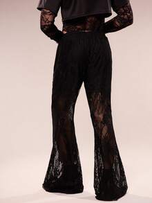 FeverCity Men's Fashionable Sexy Sheer Lace Pants - Black - View 2