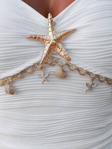 Swim SXY 女士白色海星装饰露背吊带性感沙滩泳衣，适合海滩度假 - 白色 - 查看 8