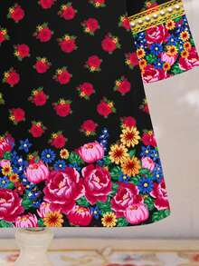 SHEIN Đầm dài tay cổ chữ V viền ren in họa tiết retro thanh lịch, kiểu Jalabiya, Abaya, Kaftan truyền thống Ả Rập dành cho bé gái. - trắng - Xem 8