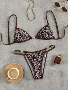 Swim SXY Micro Triangle Side Ruched Bust Metal Strap Sexy Beach Resort Bikini 2 Pieces Swimwear For Women - Brown - View 8