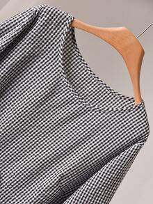 CosyJoli 大码女式休闲碎花长袖衬衫，优雅宽松版型上衣，春秋季女士服装 - 黑色 - 查看 5