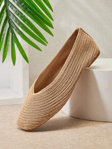 SHUZIA Giày ba lê mũi tròn thoải mái, chất liệu PP dệt thanh lịch dành cho nữ - Màu be - Xem 5