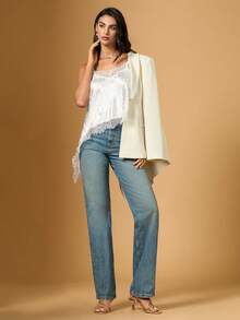 SHEIN Unity 2026新款女士波点撞色蕾丝不对称下摆时尚吊带背心，夏季上衣，情人节，夏季上衣，春季，夏季假期，春季，度假上衣，沙滩上衣，外出上衣，休闲 - 白色 - 查看 6
