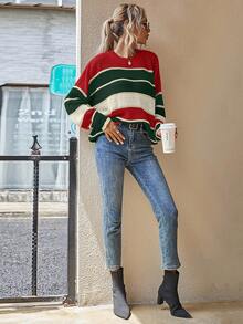 EMERY ROSE 女士最新时尚舒适圣诞拼色套头衫 - 彩色 - 查看 5