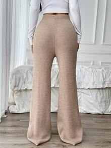 Xyvia Women's Loose Drawstring Sweatpants, Ribbed Knit Casual Home Pants With Thermal Lining, Autumn/Winter - Khaki - View 2