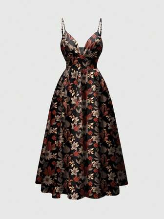 Fairycore Abito a sottoveste sexy con vita stretta, stampa romantica di fiori, farfalle, sole e luna, funghi, stile naturale, adatto per autunno/inverno