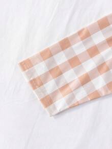 SHEIN Young Girl' Fashionable Cute Plaid Print Long Sleeve Top And Pants Homewear Set With Ruffle Collar - Yellow - View 6