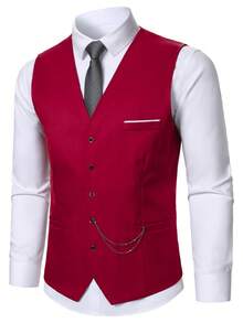 Manfinity Mode Bộ vest nam thiết yếu, trang phục thường ngày thoải mái, kiểu Anh gồm áo gile và quần tây đồng bộ, bộ vest nam. - Màu Đỏ Sâu - Xem 5