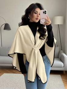 Islaluna 新款秋冬披肩式羊毛斗篷，百搭优雅，女士必备 - 杏色 - 查看 1