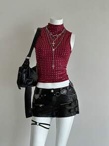 EgrlEra Women's Fashionable Wine Red Camisole,Sparkly Top - Burgundy - View 6