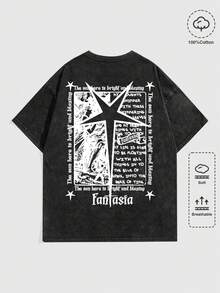 ROMWE MEN Street Life Spring/Summer Casual Graphic Men'S Casual Slogan & Snowflake Print T-Shirt, Summer - Black - View 1