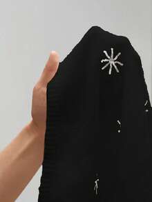 SHEIN TRNDY 2pcs Women Sequin Snowflake Cropped Top & Cardigan Sweater Set, White, Personalized, Versatile, Autumn/Winter - Black - View 5