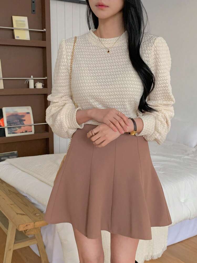 Women's Casual Solid Color Textured Long Sleeve T-Shirt