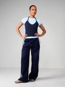 MISSGUIDED Áo thun ngắn tay cổ yếm xếp lớp, chất liệu gân, ôm sát, phối màu tương phản, thích hợp mặc mùa hè. - Nhiều màu - Xem 7