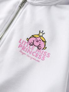 Mr Men Little Miss X SHEIN 女士休闲卡通标语图案卫衣，秋季 - 白色 - 查看 6