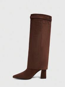CUCCOO SZL Sepatu Bot Hak Tinggi Setinggi Lutut Ujung Lancip Serbaguna untuk Wanita, Cocok untuk Natal - Coffee Brown - View 4