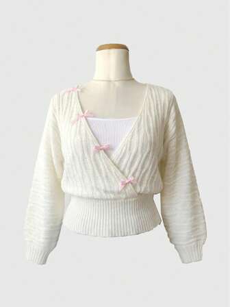 Kawaii Plus Size Versatile Cute Bow Knit Pullover Sweater