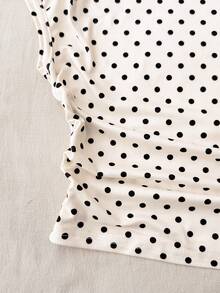 Teen Girls Apricot Knit Casual Minimalist Polka Dot Print Asymmetric Ruched Cropped Top, Suitable For Spring/Summer, Casual, Personalized Styling, Daily Wear Cute Top Tops Cute Asymmetrical Top Girls Cute Tops For Summer Polka Dot Top - Apricot - View 5