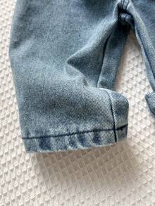 Playful Pals 1pc Baby Boys Vintage Casual Denim Overalls With Cute Duck Print, Loose Fit Bib Pants, Suitable For Spring And Autumn Seasons - Medium Wash - View 4