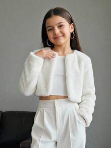 Firerie Kids Firerie Kids Áo khoác lông giả tối giản dành cho bé gái tuổi teen, thích hợp cho các bữa tiệc và hoạt động ngoài trời, mùa thu/đông. - trắng - Xem 6
