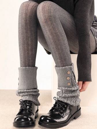 Kawaii 1 par de calentadores de piernas con diseño de botones de parchwork retro Y2K, de moda y minimalista, adecuados para uso diario, escuela, citas, viajes y otras ocasiones, otoño/invierno