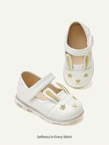 Cozy Pixies White Bunny Shoes, Glossy Texture Rabbit Ear Embroidery Design, Cute Cartoon, Soft & Comfortable, Fashion Versatile Princess Shoes, Light-Up Shoes - White - View 3