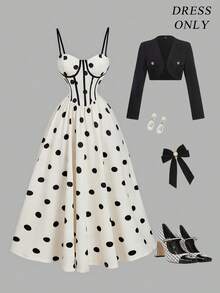 SHEIN MOD Váy yếm chấm bi thắt eo thanh lịch dành cho nữ - Nhiều màu - Xem 1