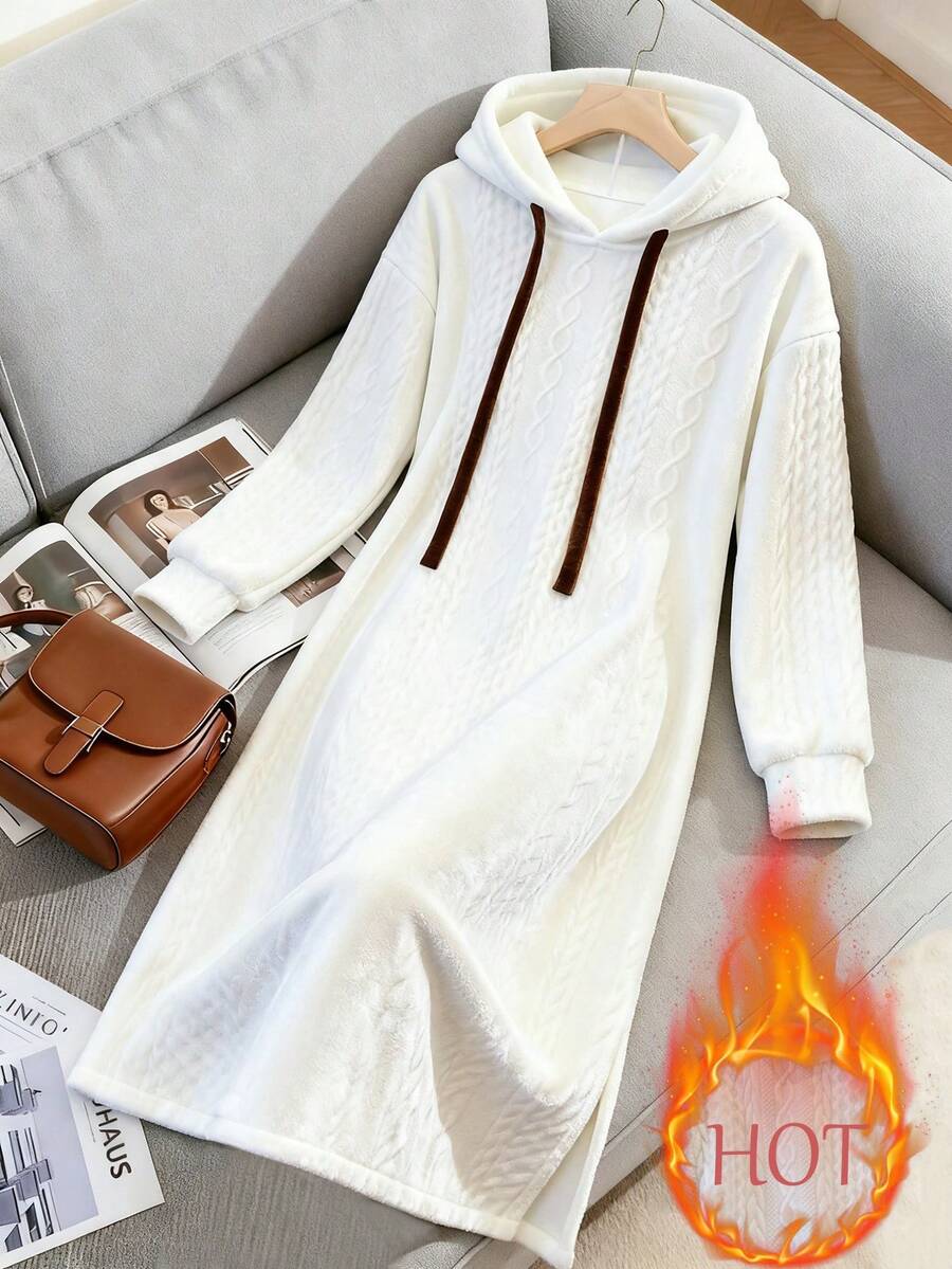 GlowEve Women's Autumn Long Sleeve Drawstring Hooded Casual Sweatshirt Dress - White - View 1