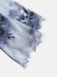 少女不对称肩部设计针织印花休闲时尚百搭上衣 - 淺灰紫 - 查看 4