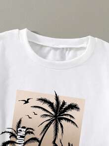 Camiseta de manga corta para niños de 8 a 14 años, universal para niños y niñas. Con estampado de palmera tropical y playa, suave al tacto, extremadamente blando y transpirable. - Blanco - Ver 3