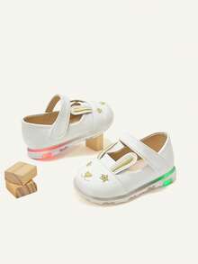Cozy Pixies White Bunny Shoes, Glossy Texture Rabbit Ear Embroidery Design, Cute Cartoon, Soft & Comfortable, Fashion Versatile Princess Shoes, Light-Up Shoes - White - View 2