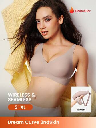 LUVLETTE Sujetador sin costuras inalámbrico de segunda piel con escote en uve para descansar, básico sin marcas, cómodo, imprescindible también adecuado para adolescentes, jóvenes y niñas