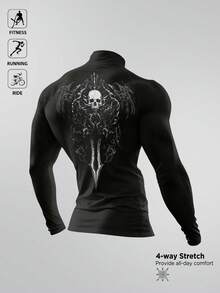 Acti Log Men's Skull Print Turtleneck Slim Fit Athletic Long Sleeve T-Shirt Compression Shirt Men - Black - View 2