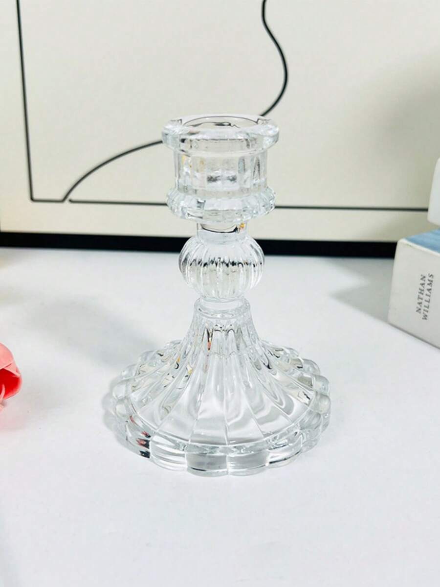 1pc/2pcs Transparent Glassware Candlestick Pedestal, Home Decor Centerpiece For Dining Table, Living Room,Wedding,Gifts - Clear - View 1