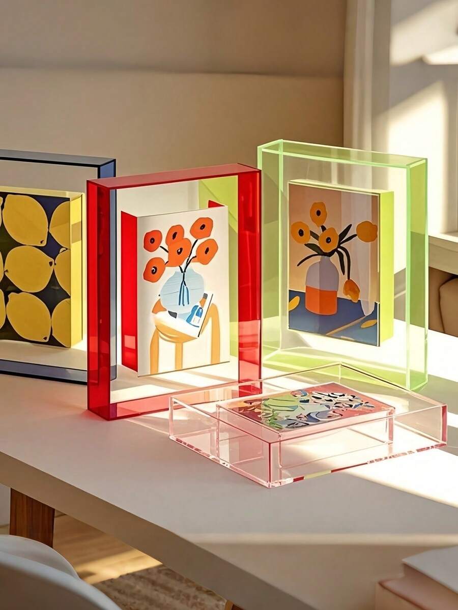 5英寸彩色亚克力相框盒 DIY海报安装展示架 桌面摆件 创意图片留言板支架 - 彩色 - 查看 1