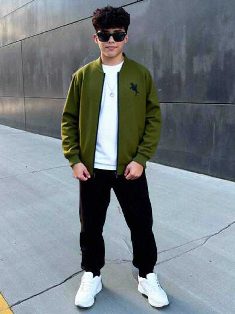 SHEIN Teen Boy Casual Knight Print Jacket And Pants Set, Autumn - Multicolor - View 1