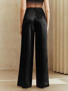 Anewsta Women's Elegant Slimming Versatile Satin Sheen Straight Leg Office Pants - Black - View 7