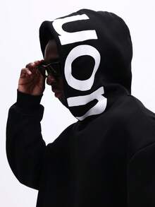 SUMWON Áo hoodie dài tay màu đen in chữ trắng nổi bật, kiểu dáng thường ngày năng động, phù hợp cho phong cách đường phố. - màu đen - Xem 6