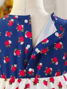 女婴/女宝宝甜美碎花短袖连衣裙，舒适的中东传统风格夏季服装 - 彩色 - 查看 5